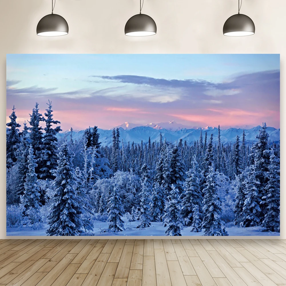 

Laeacco Рождественская елка лес зима снежная сцена фон горы природный пейзаж Декор комнаты фотографический фон