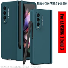 For Samsung Galaxy Z Fold 3 Hinge Case with S Pen Slot Holder for Samsung Z Fold 3 5G Hinge Case with Front Screen Glass Film