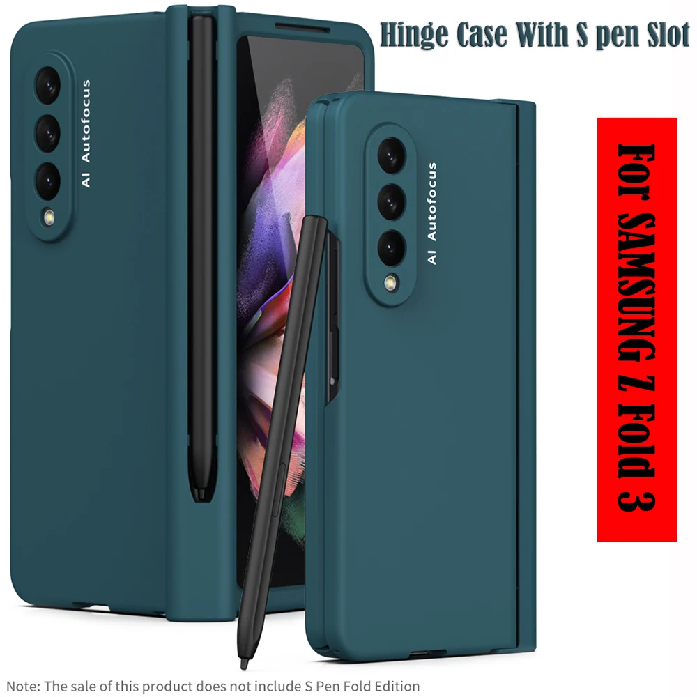 Funda plegable con 3 bisagras para Samsung Galaxy Z, soporte con ranura para bol&iacute;grafo S, bisagra plegable 3 5G, pel&iacute;cula de vidrio para pantalla frontal-0