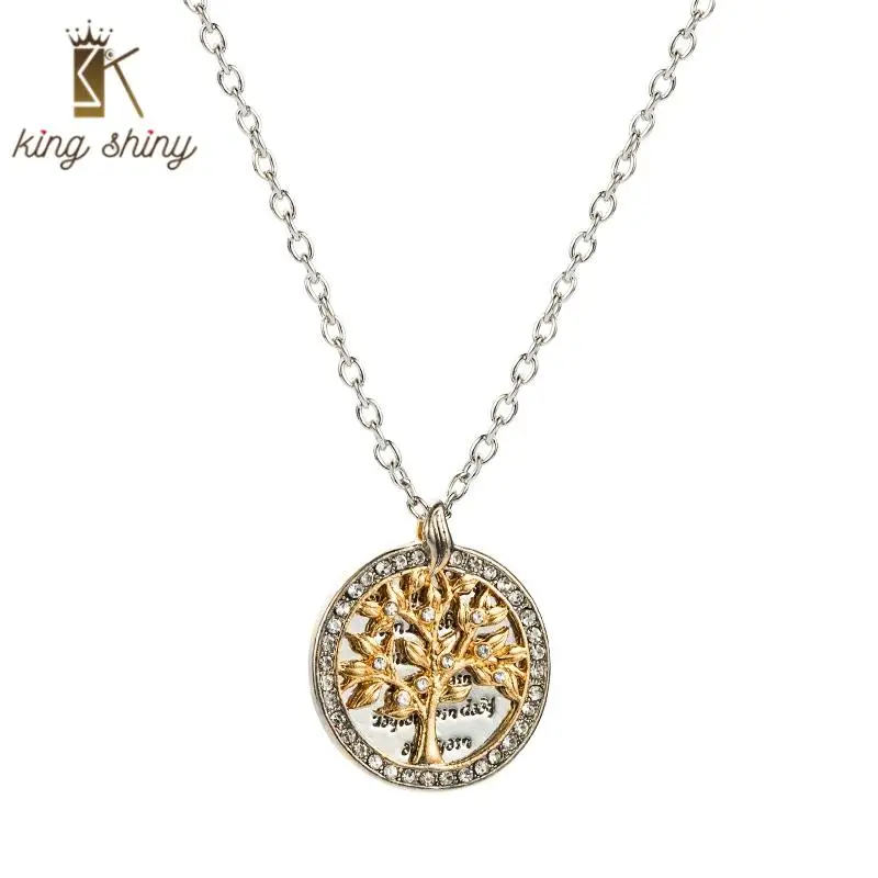 

Vintage Crystal Life Tree Design Pendant Necklace for Woman Elegant Geometric Round Letter Necklace Girls Birthday Party Gifts
