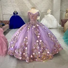 Фиолетовые платья с открытыми плечами и бусинами для Quinceanera, бальное платье, милые платья принцессы на 16 лет для 15 лет, платья на 15 лет