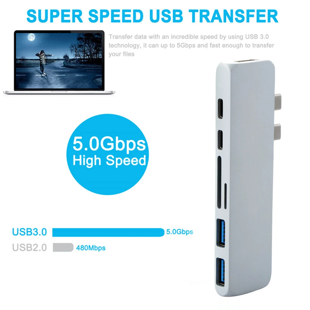 USB 3 1 type C концентратор к HDMI адаптер 4K Thunderbolt с концентратором 0 TF считыватель SD карт
