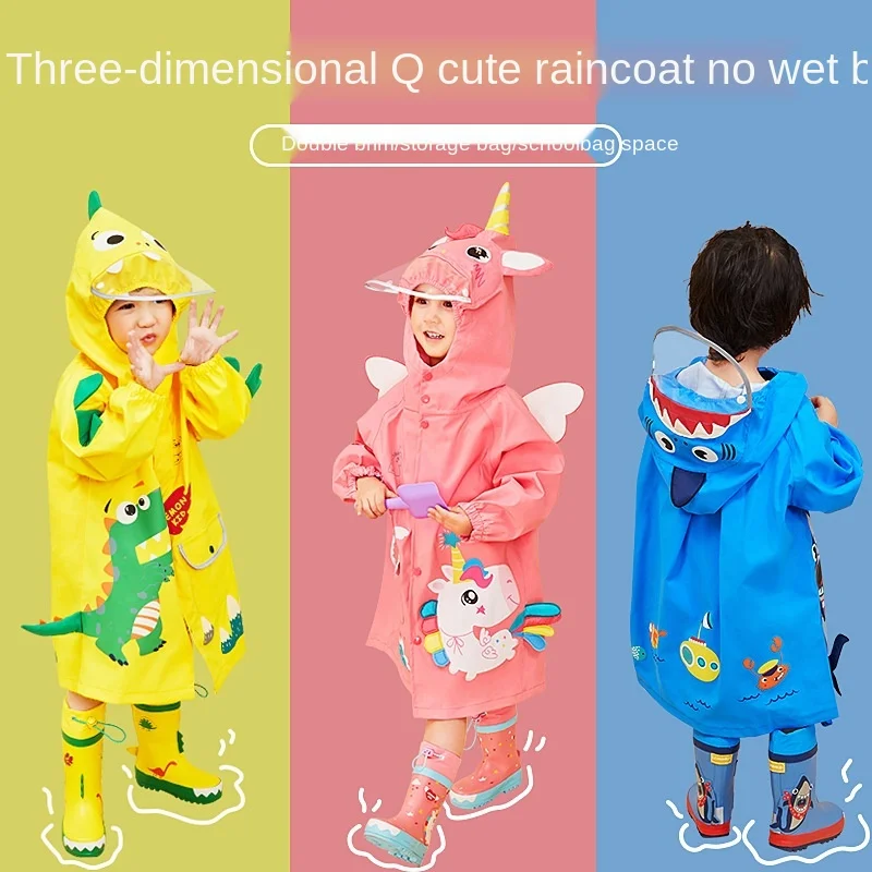 

1-10 Years Old Kids Blue Dinosaurs Raincoat Outdoor Jumpsuits Waterproof Rainwear Baby Boy Girl Raincoat And Rain Pants Suit
