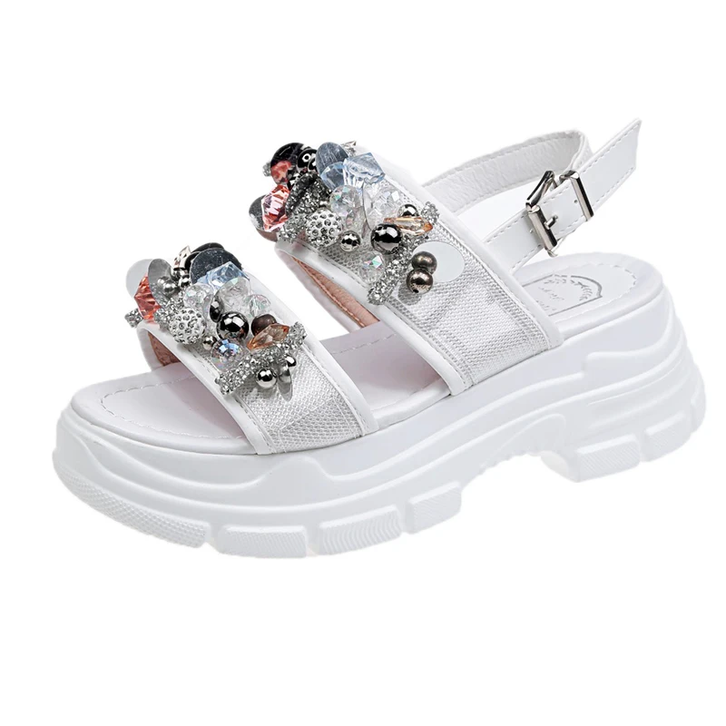 

Beige Heeled Sandals Clear Shoes Muffins shoe All-Match Clogs Wedge 2021 Women's Black Flat Thick Pearl Platform Girls Fashion C