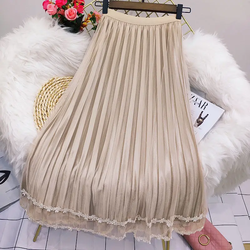 

Autumn and Winter Light Classic A Word Skirt Thin Solid Color Skirt High Waist Retro Slim Pleated Mid-length Skirt Y179
