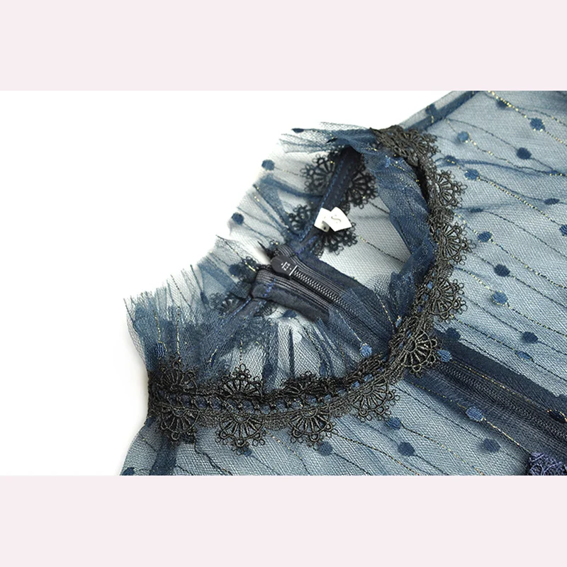 

Высокое качество новейшая мода 2021 Вертикальный Воротник сетка Перспектива фонарик длинный рукав кружевное платье