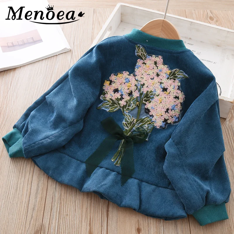 Menoea/Новая Осенняя ветровка с галстуком-бабочкой Детская верхняя одежда вышивкой