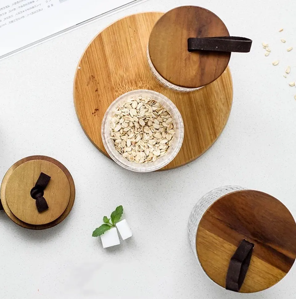 Стеклянные банки в форме ромба крышка из дерева акации алмазная стеклянная