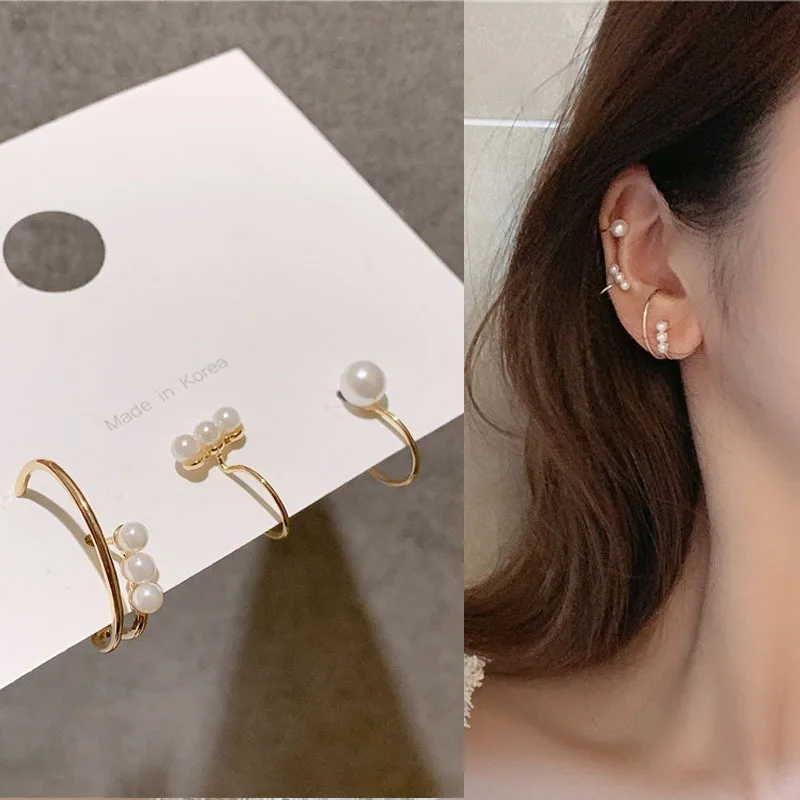 Серьги-клипсы женские золотистого цвета с искусственным жемчугом каффы 1 пара |