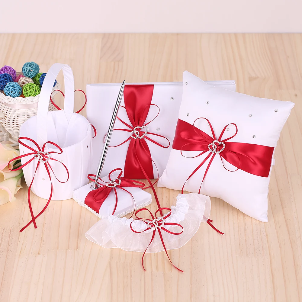 5 шт./компл. свадебные принадлежности двойное сердце атласная Цветочная корзина