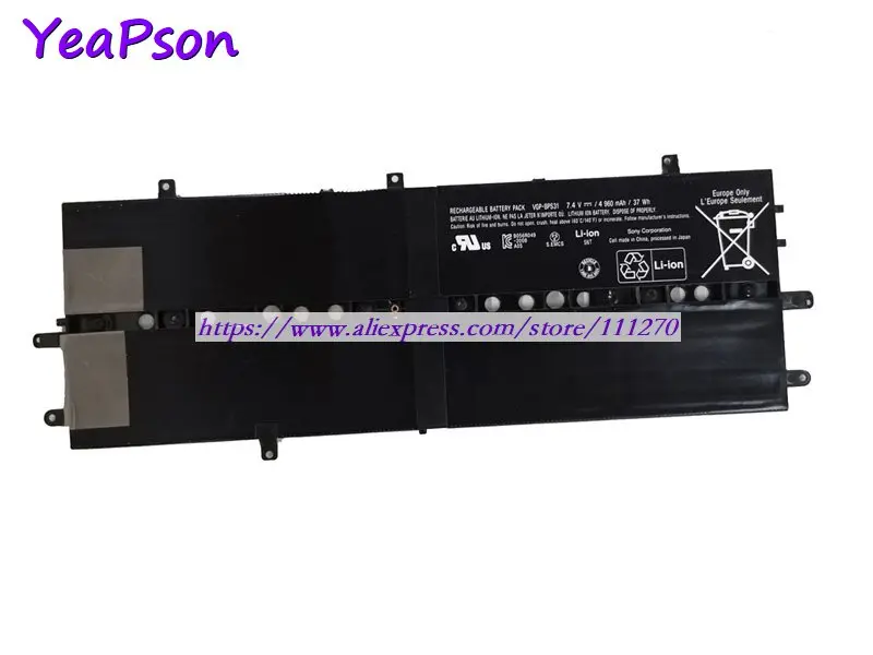 Аккумулятор Yeapson VGP-BPS31 7 4 В 4960 мА · ч 37 Вт для ноутбука Sony Vaio Duo 11 SVD1121Q2EB SVD11215CVB |