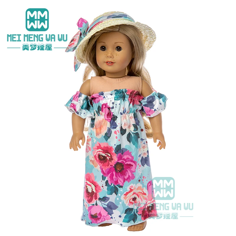 Одежда для куклы платье с открытыми плечами + соломенная шляпа 18-дюймовой