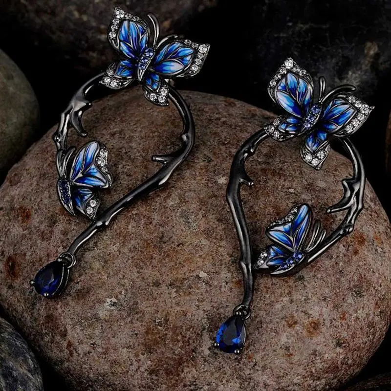 Серьги-подвески с синей эмалью женские элегантные Висячие Ювелирные украшения