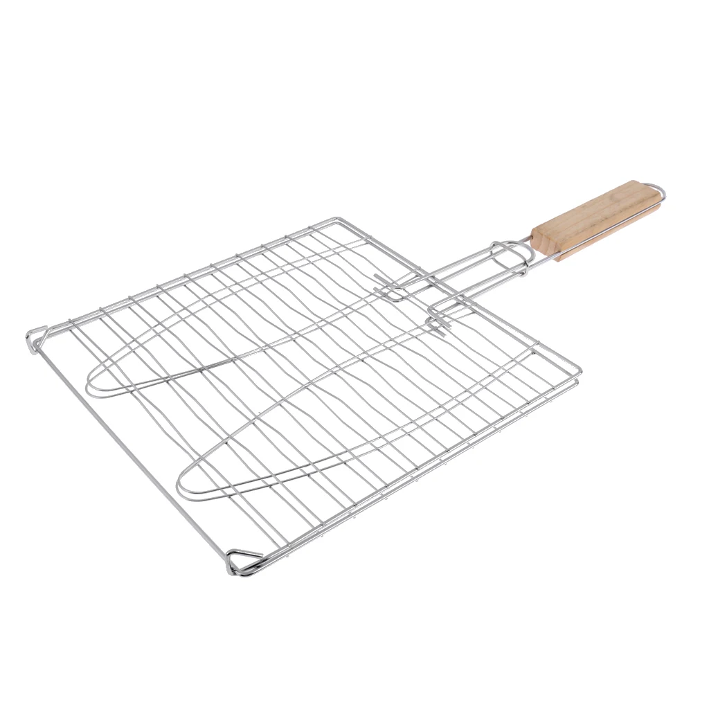 Цельнокроеное платье барбекю зажим рыбный Гриль Корзина Жаркое инструмент для папок с деревянной ручкой