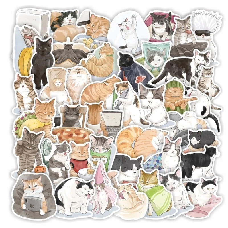 103050pcs cute animal cat stickers aesthetic diy water bottle phone laptop guitar waterproof cartoon graffiti sticker for kids free global shipping