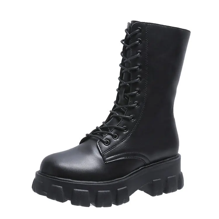 

Women's Boots Mid-calf Fall/winter Shoes with Velvet To Keep Warm, Thick-soled Laces PU Women's Fashion Plus Size Shoes 40
