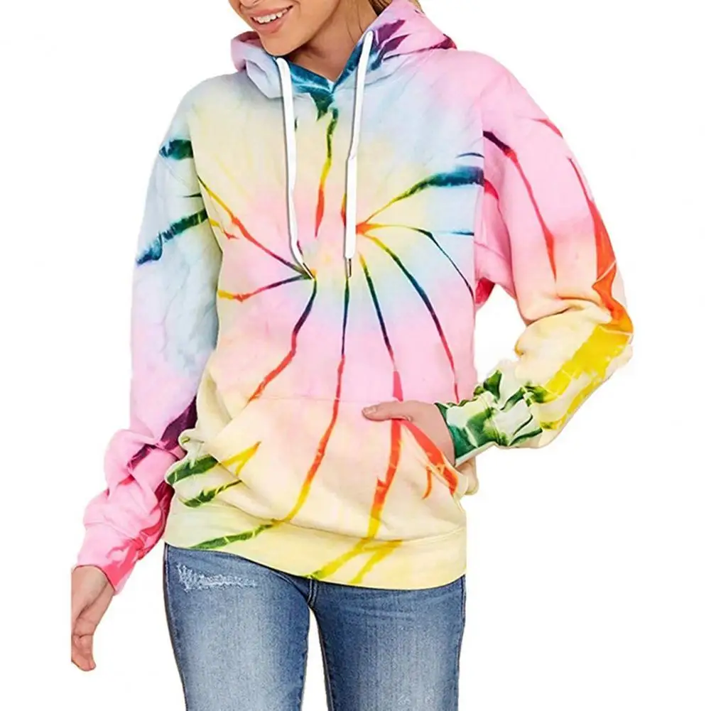 

Fashion Women's Clothing Hoodie Tie Dye Print Drawstring Autumn Winter Multicolor Large Pocket Hooded Sweatshirt Sportswear