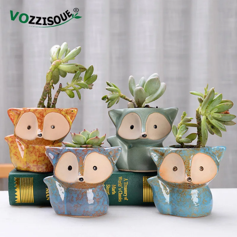 Милый маленький горшок для растений с лисой цветочный суккулентных мини Maceta дома
