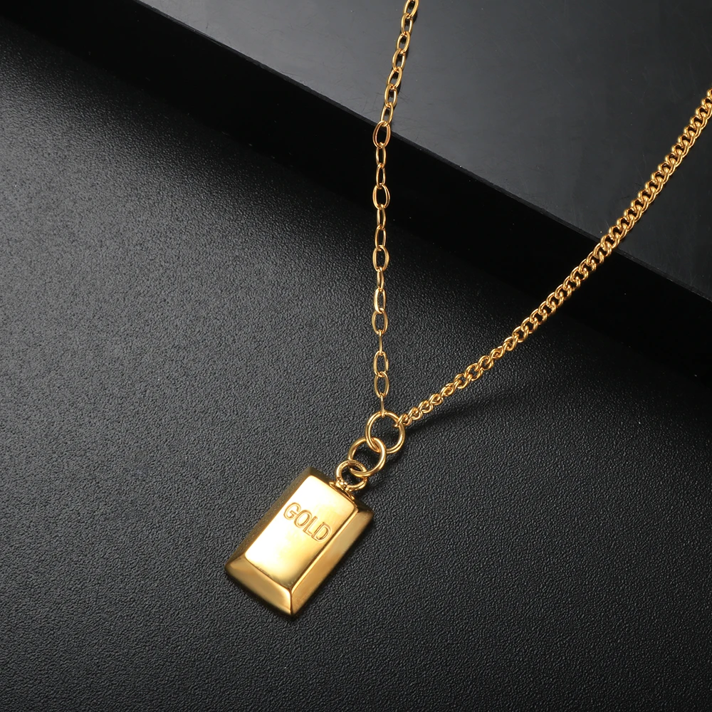 

ZMFashion Small Gold Bricks Pendant Clavicle Necklace Stainless Steel Punk Hip Hop Chain Jewelry Gift 2021 Trend Accessories New