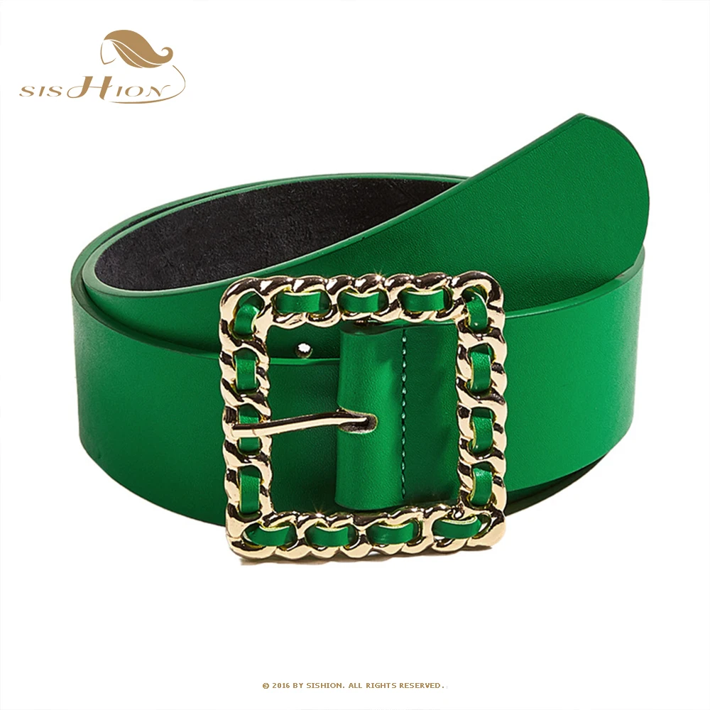 Autumn Winter Trend Square Buckle Belt for Women VD2628 cinturones para mujer Green Vintage ремень Dress Belts ceinture femme