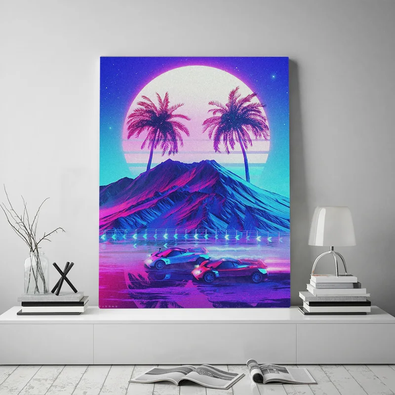 Постер Synthwave в стиле ретро на холсте для гостиной спальни кабинета | Дом и сад