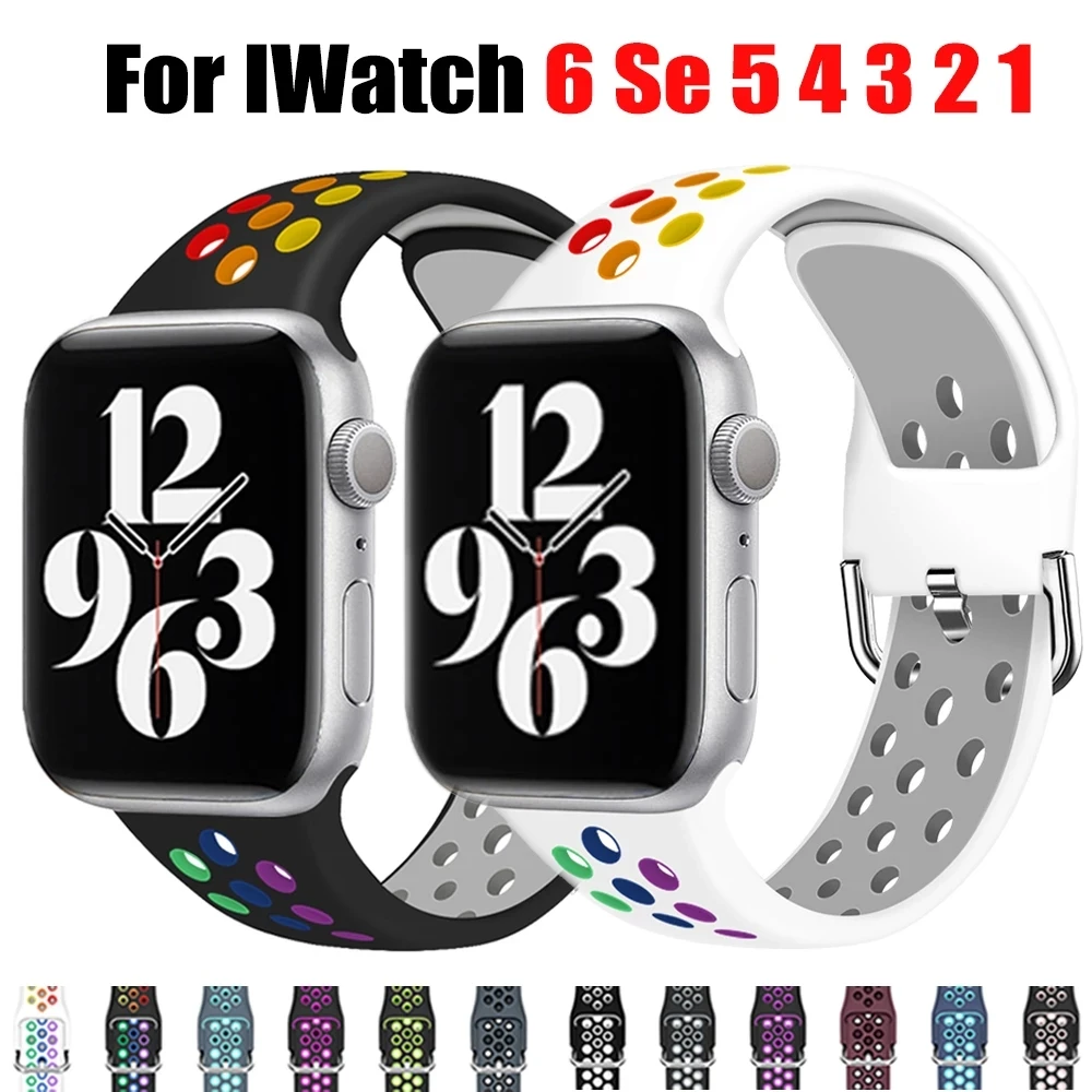 Спортивный силиконовый ремешок для часов Apple Watch версии 5 6 Группа 44 мм 40 38 42