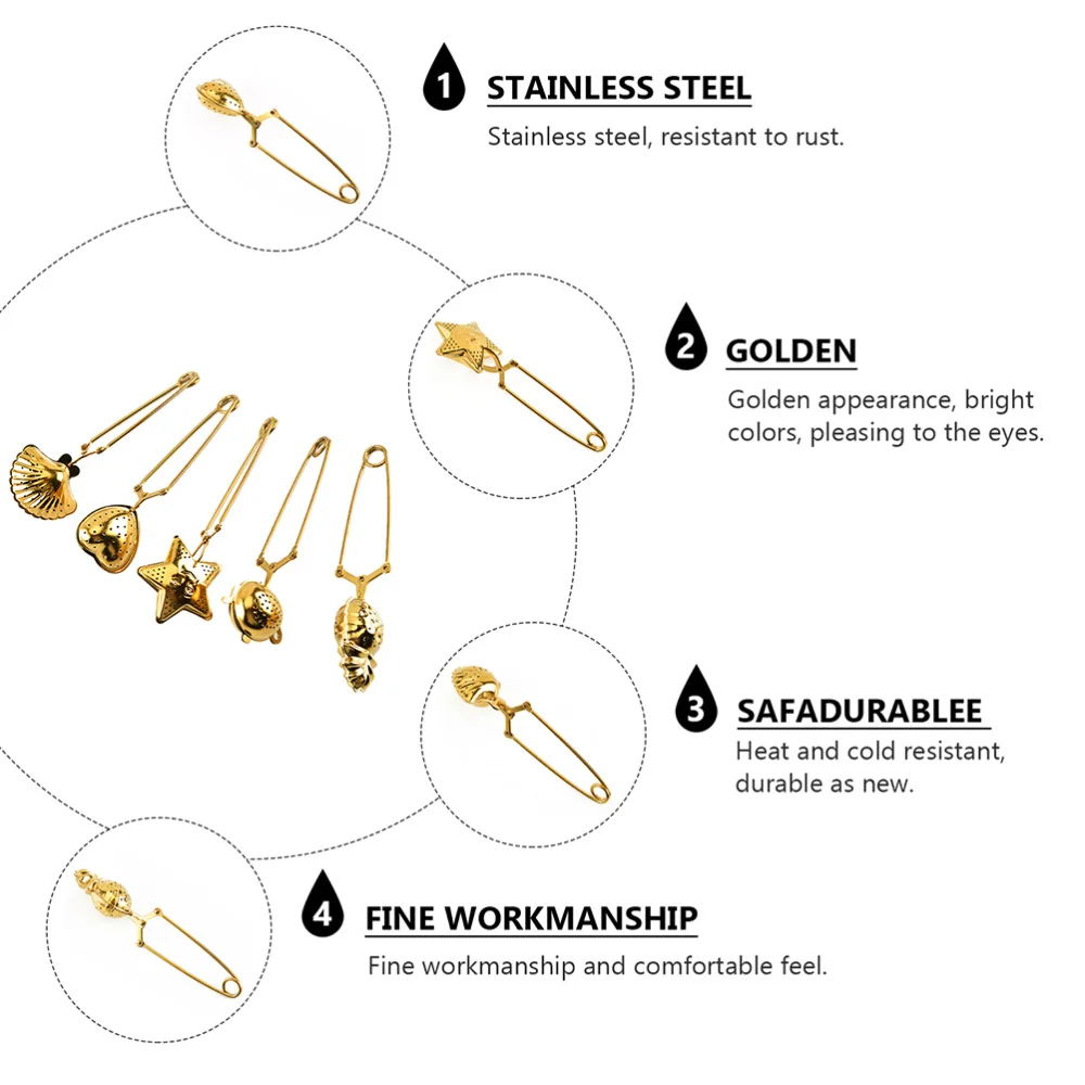 

5pcs Stainless Steel Tea Infuser Tea Strainer Creative Tea Filter with Clamp