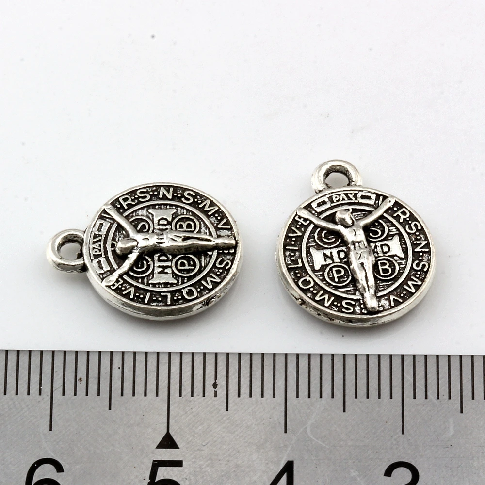 100 шт тибетские серебряные бусины Санкт Иисус Бенедикт сплав нурсия патрон