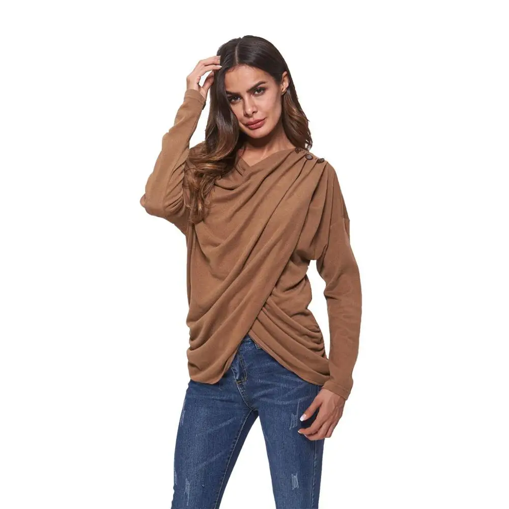 Однотонная женская футболка с отворотом уникальная плиссированная строчка