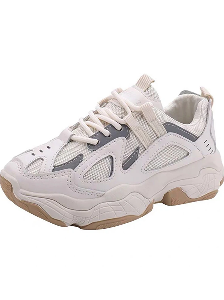 

Harajuku StyleSpring And Autumn Student Trend Hot-Selling Thick-Soled Mesh Breathable Ladies Sports Shoes With Reflective Strips