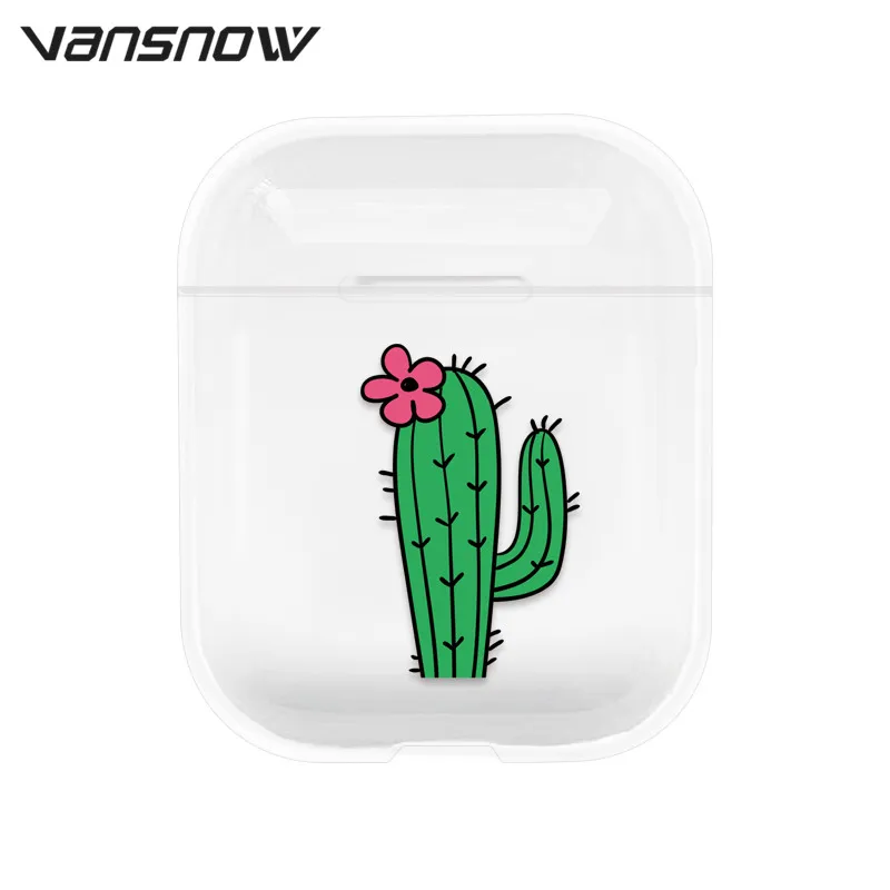 Cactus 1 Для AirPods чехол из прозрачного силикона с рисунком Беспроводной Bluetooth зарядным устройством чехол s для Airpods 2/1 Air стручки чехол Крышка - Цвет: Cactus 1