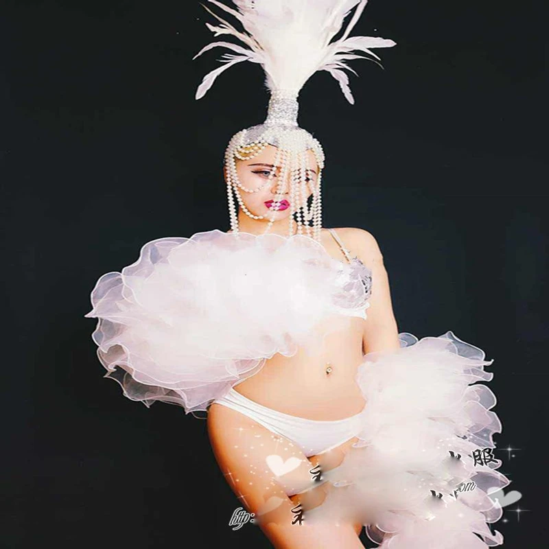 бикини танцевальная команда DS костюм бар танцевальный GOGO белый сексуальный со