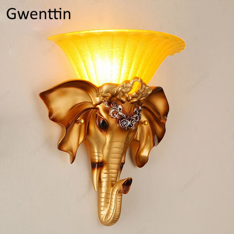 Европейский Винтажный настенный светильник с изображением слона золотой из