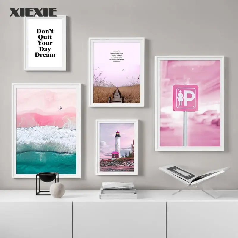 

Lighthouse Beach Country Road Canvas Painting Wall Art Nordic Posters and Prints Landscape Wall Pictures for Living Room Decor