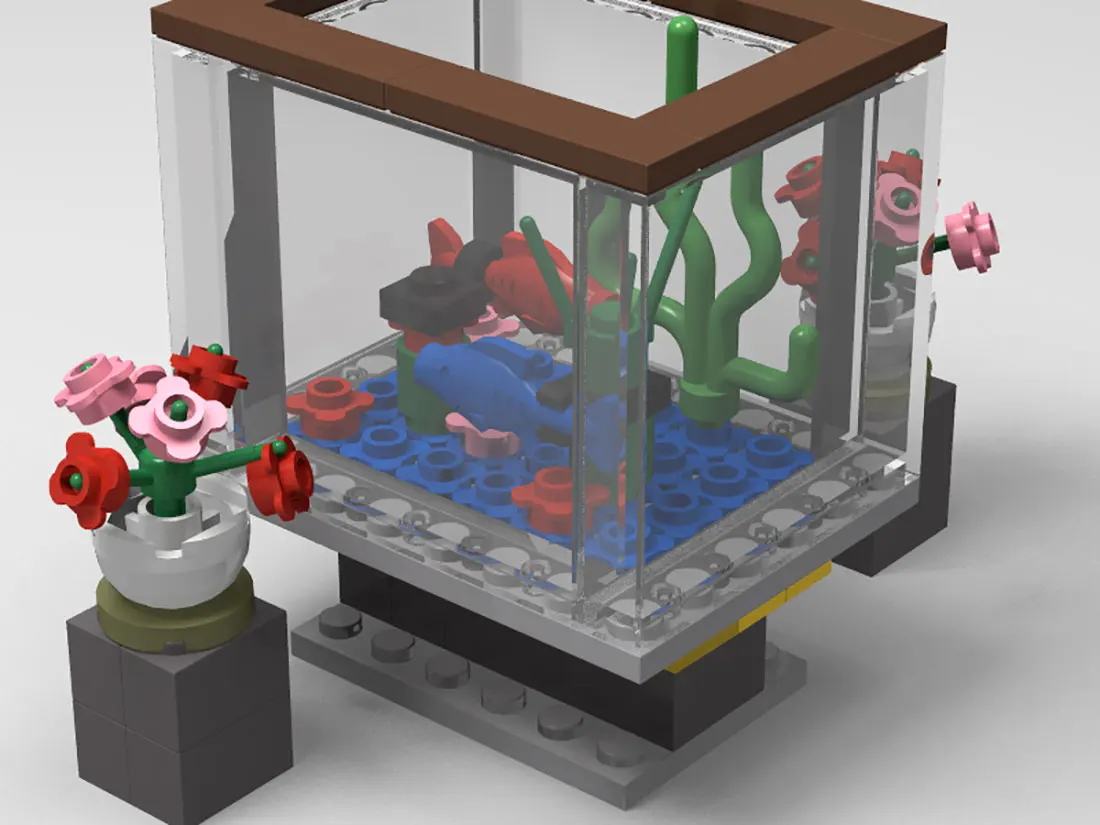 

City Combination Assembly Cabinet Fish Aquatic Plants Creator Educational Diy Building Blocks Toys for Kids Friends Bricks Gifts