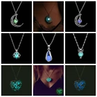 Ожерелье с Луной и квадратным сердцем Vienkim светится в темноте, ожерелье для женщин, подвеска в виде капли воды, ФЛУОРЕСЦЕНТНОЕ ночное освещение