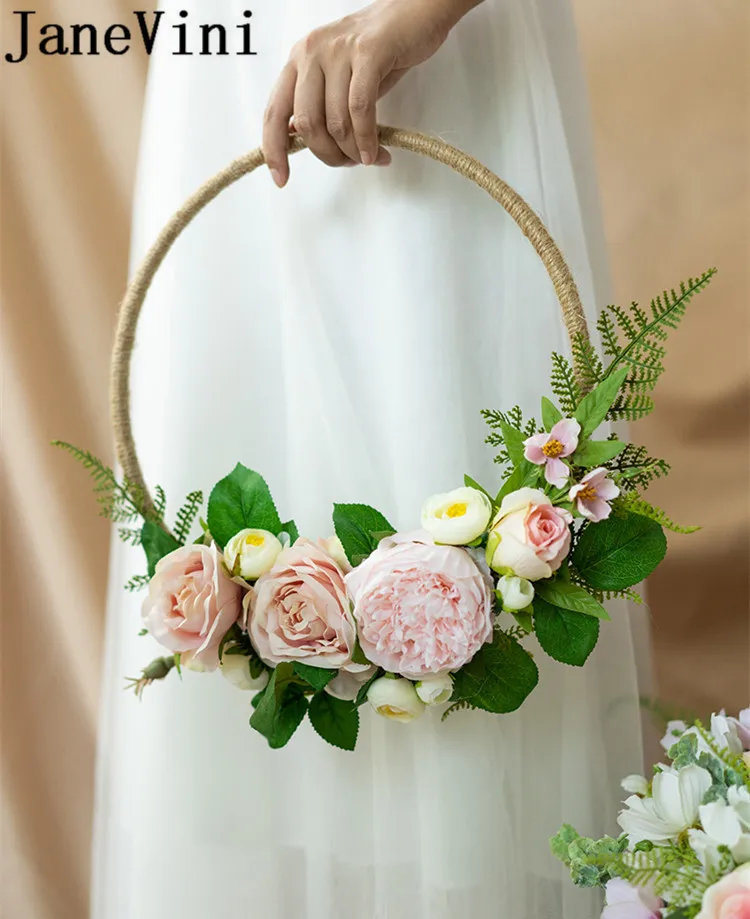 JaneVini румяна Розовый пион букет невесты искусственные розы корзина Круглый