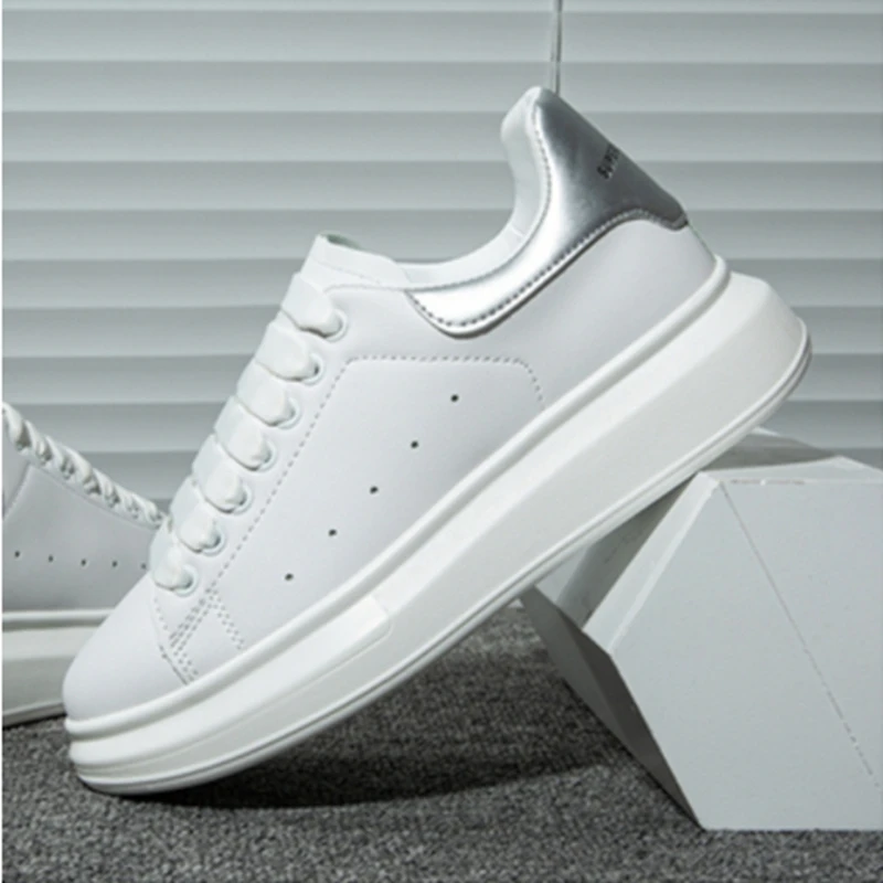 

White Sneakers Men's Women's White Shoes Woman Thick Bottom Platform Sneakers Casual Couple Running Shoes