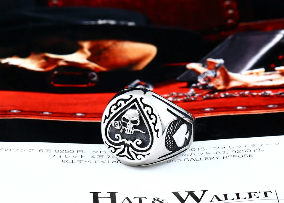 BEIER drop shipping skull bite rose poker design ring stainless steel Gothic personality men Punk rock jewelry Gift BR8-603