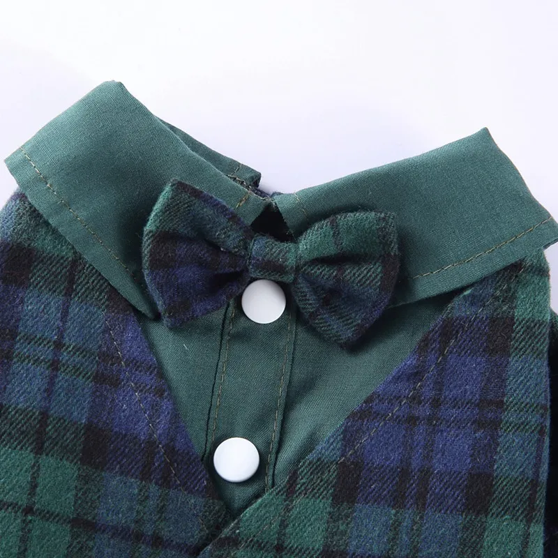

Pet Gentleman Plaid Dog Shirts Pet Dog Clothes With Bow Pet Wedding Suit Plaid Formal Shirt