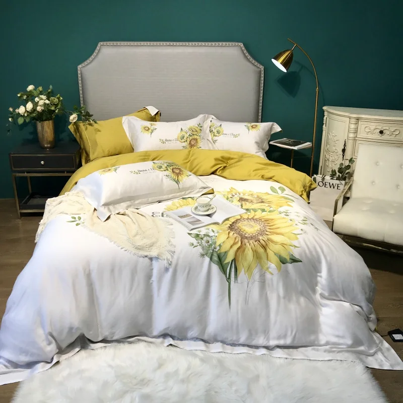 Роскошный летний мягкий дышащий комплект постельного белья с цветочным принтом