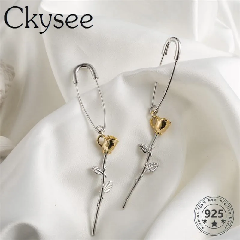 

New Design 925 Sterling Silver Earrings Rose Flower Pendant Brooch Earrings For Women Fashion Earrings Daily All-Match Fine Jew