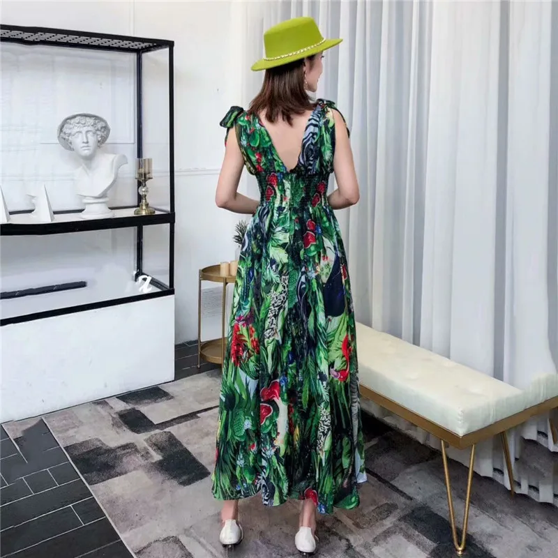 Женское длинное платье в стиле бохо модельное Зеленое Шифоновое Платье макси с