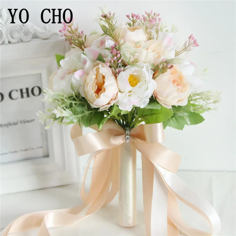 

YO CHO Silk Roses Wedding Bouquet for bridesmaids Bridal Bouquets White Pink Artificial Flowers Mariage Supplies Home Decoration