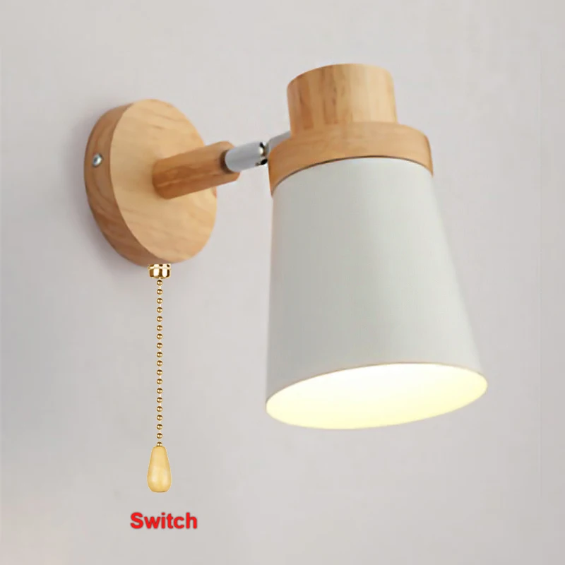 

Современная светодиодная настенная лампа в скандинавском стиле E27, регулируемые бра из железа и дерева, комнатное домашнее и кухонное прикроватное освещение, украшение для спальни, гостиной