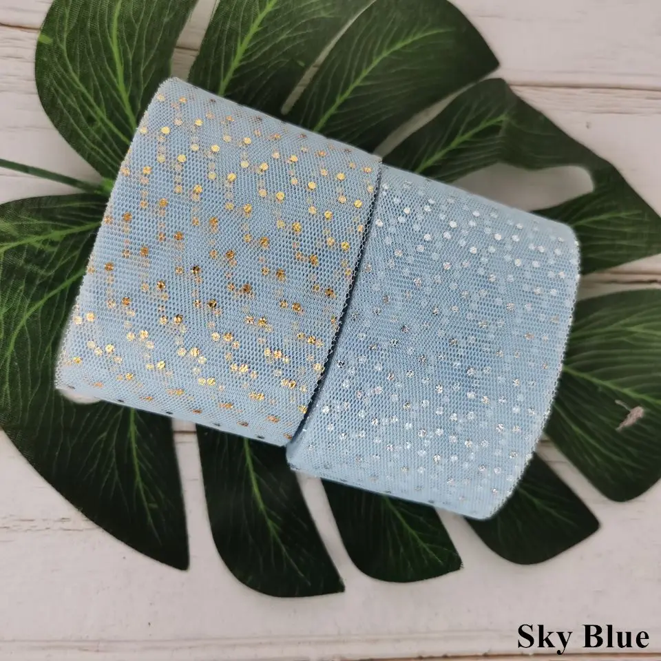 Sky Blue 6 см, 23 м, блестящая Тюлевая лента в горошек золотистого и серебряного цвета, Тюлевая сетка, тканевые полоски, сделай сам, украшение для волос, Poms Journal, вечерние принадлежности - Цвет: Sky Blue