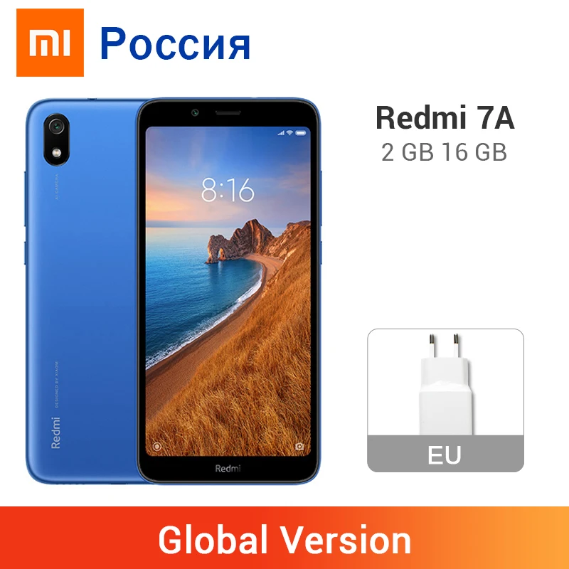 Глобальная версия Xiaomi Redmi 7A 7 A 2 ГБ 16 ГБ 4000 мАч Восьмиядерный мобильный телефон Snapdargon 439 12 МП камера 5,4" полный экран