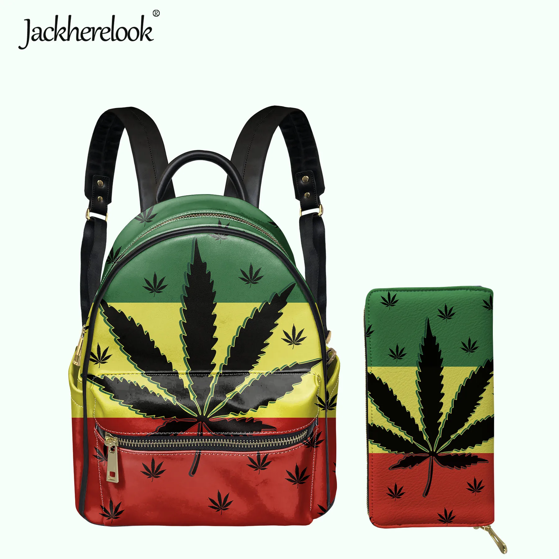 

Jackherelook, дизайнерский женский рюкзак с красочными кленовыми листьями и флагом, набор с держателем для карт и кошельком для девочек, мини-рюкз...