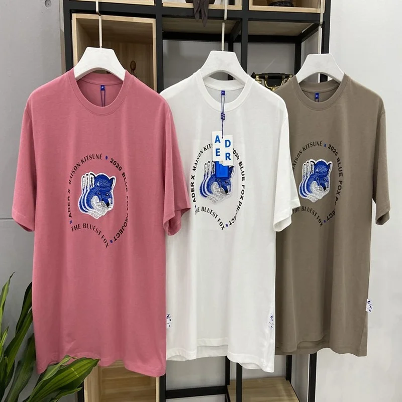 

Korean Fashion Brand T-shirt Men's and Women's Loose Street Embroidered Fox Letter Bear Printed round Neck Short Sleeve t shirt