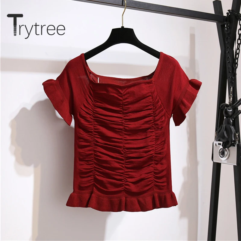 Женский костюм-двойка Trytree однотонный плиссированный топ с квадратным